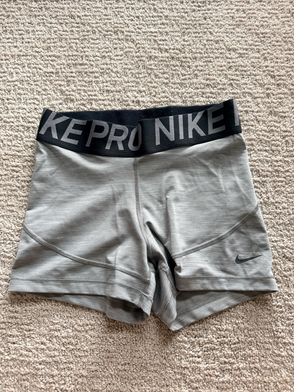 Nike Pro Light Gray Athletic Women’s Shorts with Black Waistband